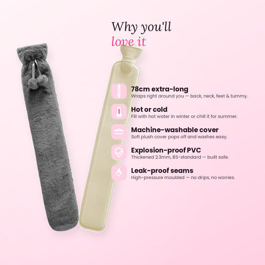 Long Plush Hot Water Bottle — Your Winter Bestie 💕(Pink Colour)