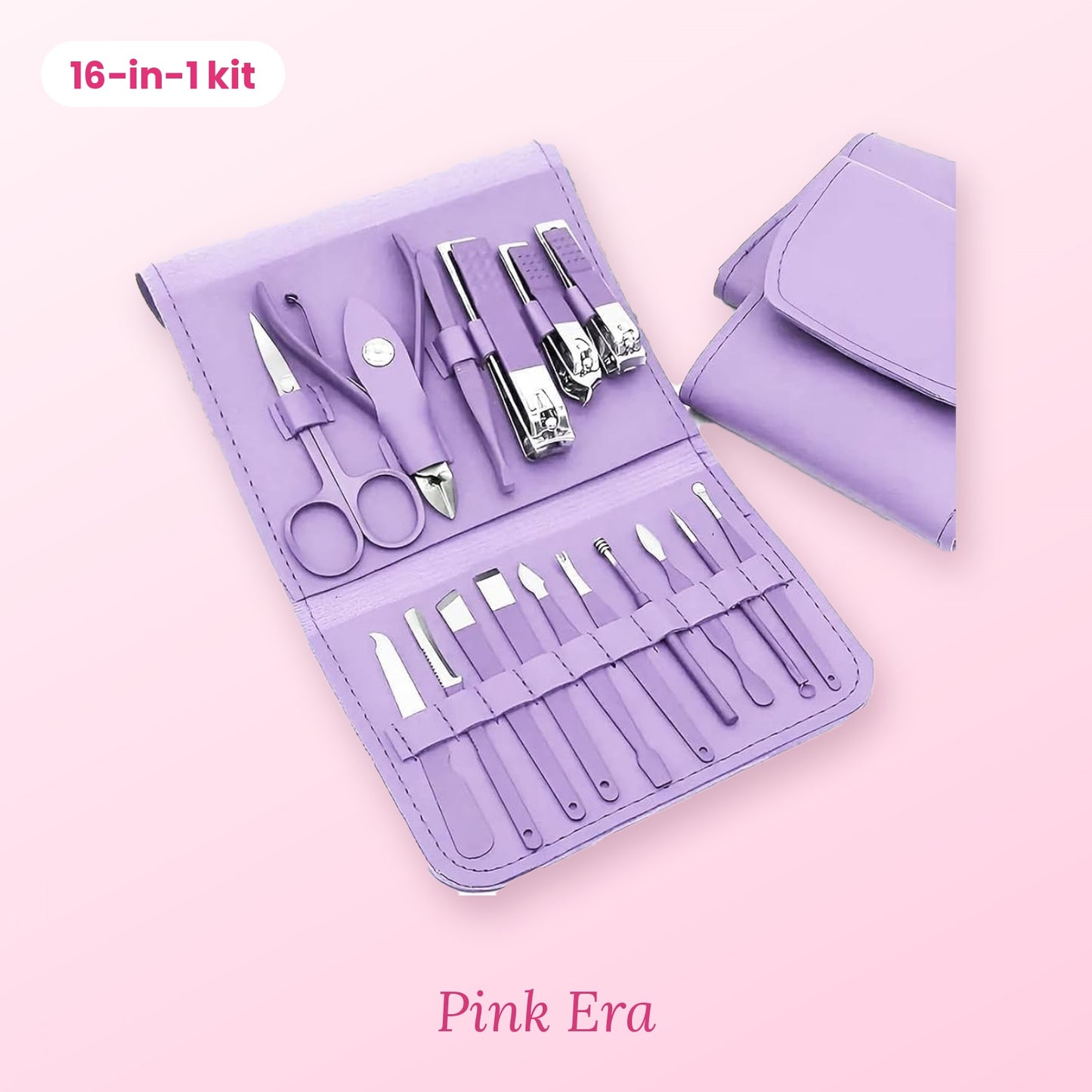 16-in-1 Stainless Steel Manicure & Pedicure Set – Purple Grooming Kit with Travel Case