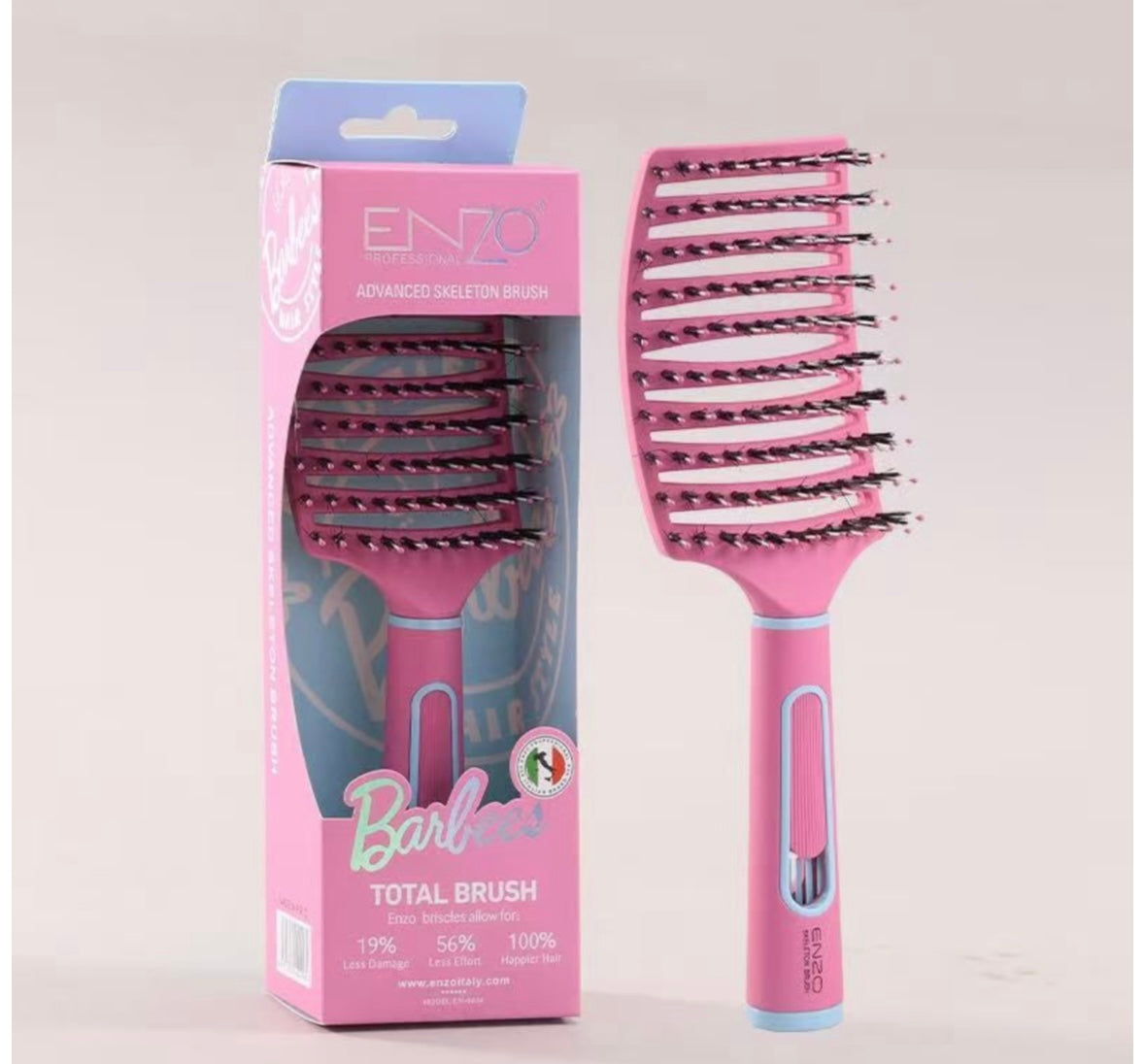 ENZO Professional Advanced Skeleton Brush — Curved Vented Detangler (Boar + Nylon)