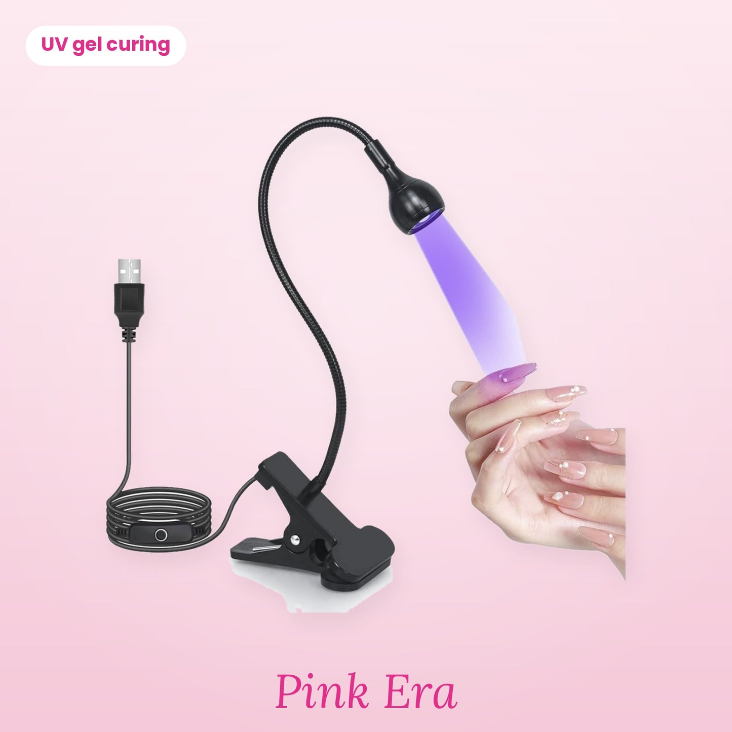 Pink Era UV Gel Nail Lamp — Flexible Gooseneck Clip-On (USB)